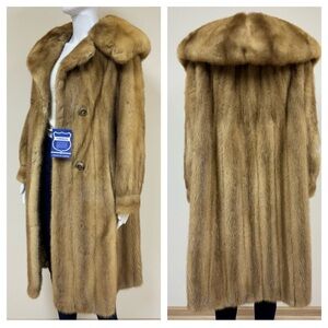 Vintage Natural Autumn Haze Oversized Collar Letout Mink Genuine Fur Coat